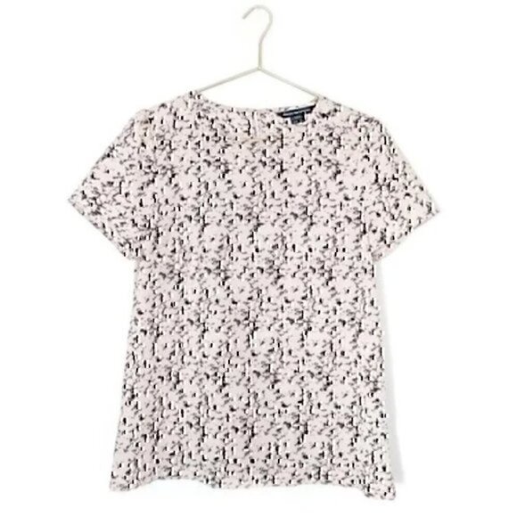 FRENCH CONNECTION Marble Print Blouse Blush Nude / Pink Navy Blue Short Sleeve 4 - Picture 1 of 11